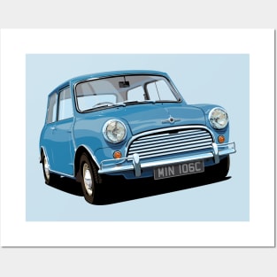 classic mini cooper in blue Posters and Art